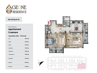 Ozone Residence, Apartament 3 camere-79.5 mp utili, Zona Coresi-Tractorul, Brasov